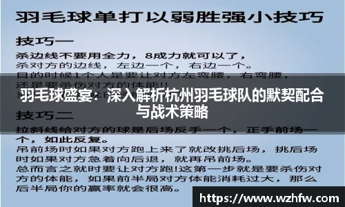 羽毛球盛宴：深入解析杭州羽毛球队的默契配合与战术策略
